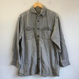 Rustic Ridge Mens Long Sleeve Button Up Shirt L Gray Cotton Work Casual
